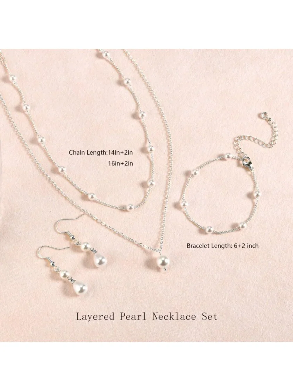 Dainty 14K Gold/Silver Pearl Jewelry Set - Layered Choker, Earrings & Bracelets